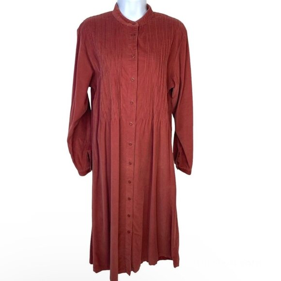 Vintage L.L. Bean Corduroy Button Front Midi Dress Rust Orange Garden Girl - Picture 1 of 9